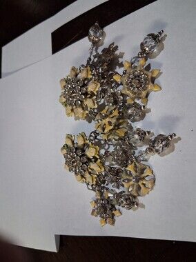 Yellow Floral Crystal Drop Earrings for Women